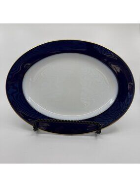 Rosenthal Classic Rose Cobalt Blue Gold Trim 11.25" Oval Serving Platter Germany